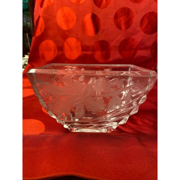 1989 FTDA Crystal Decorative Vase Candy Dish Bowl W. Germany etch leaf iris EUC - Picture 6 of 12
